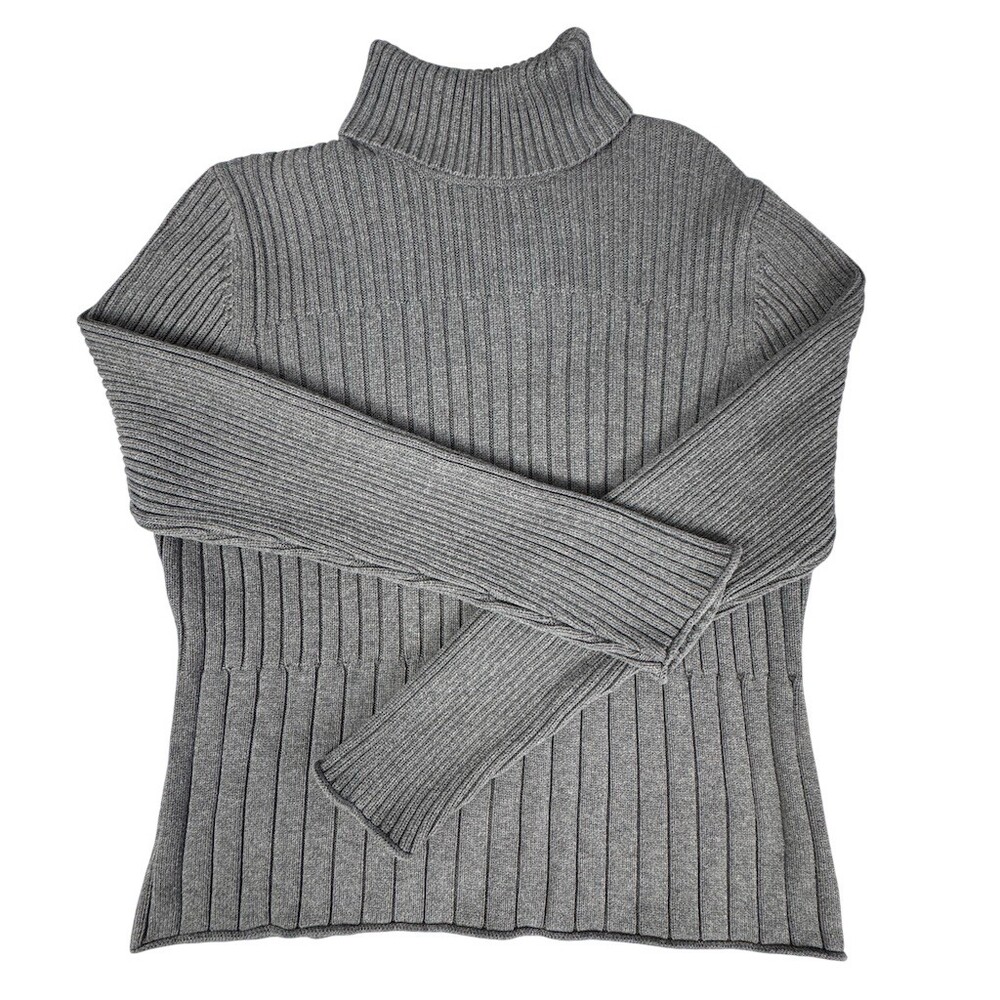 J. Jill Sweater Womens XL Gray Ribbed Cotton Turtleneck Long Sleeve